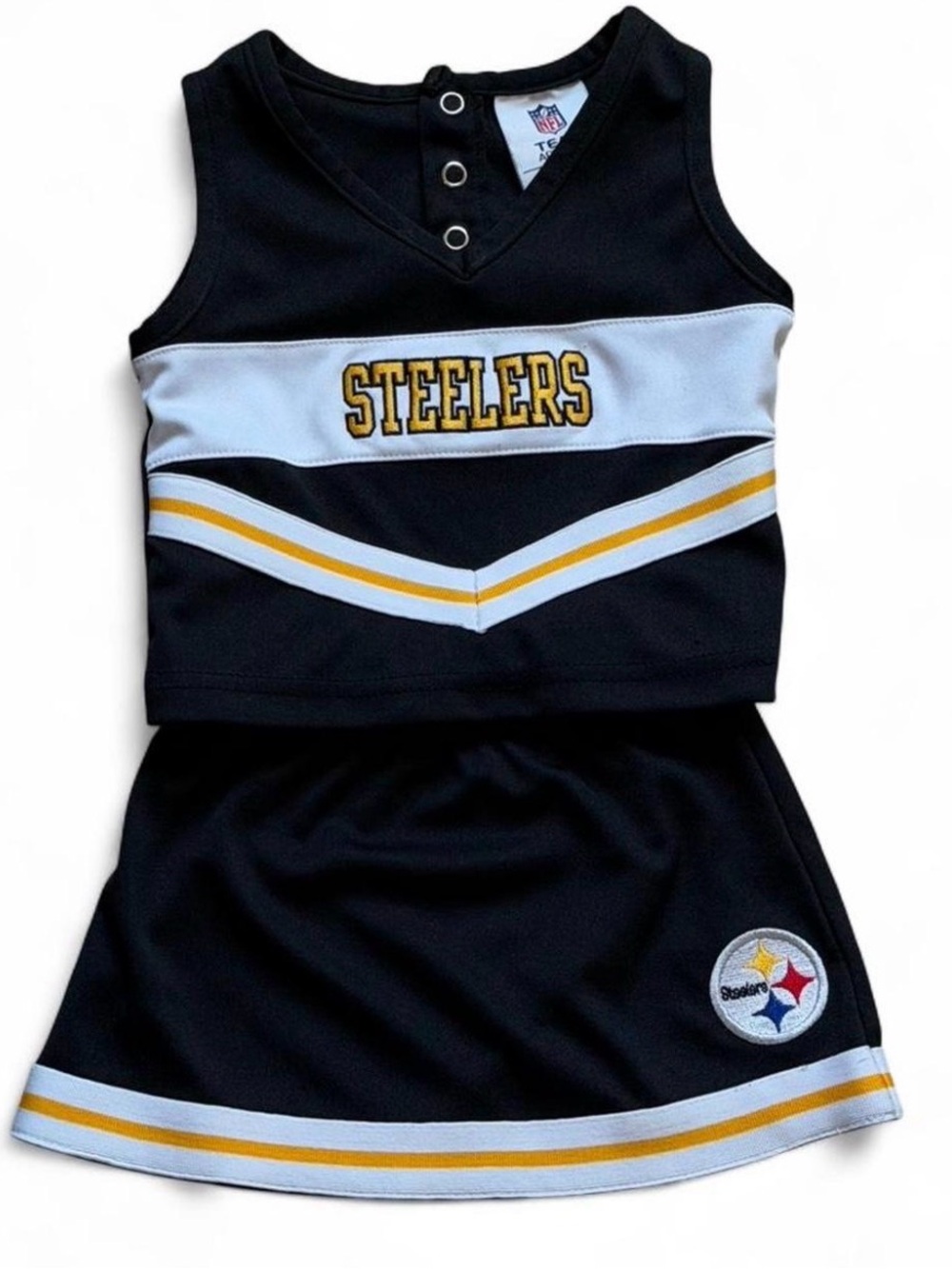 NFL Steelers Girls Black White & Gold Cheer Tank Top and Skirt Set